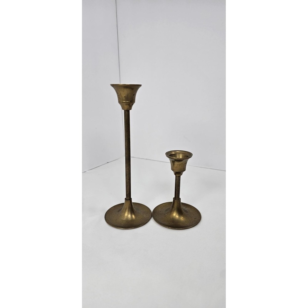 Pair Vintage Solid Brass Candlestick Holders India Taper Candle Graduated